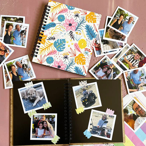 Çiçek Desenli Anı Kitabı 27 adet 6x6cm Fotoğraf ve 100 Renkli Mini Etiket