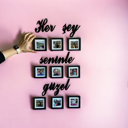 9 adet 10x10cm Siyah Çerçeve ve Duvar Yazısı